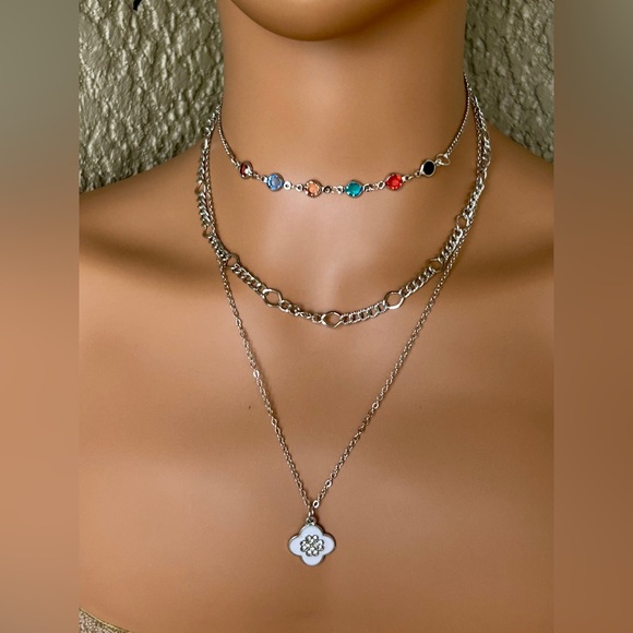 Stylish Silver Multi Stranded Statement Necklace - Picture 2 of 6